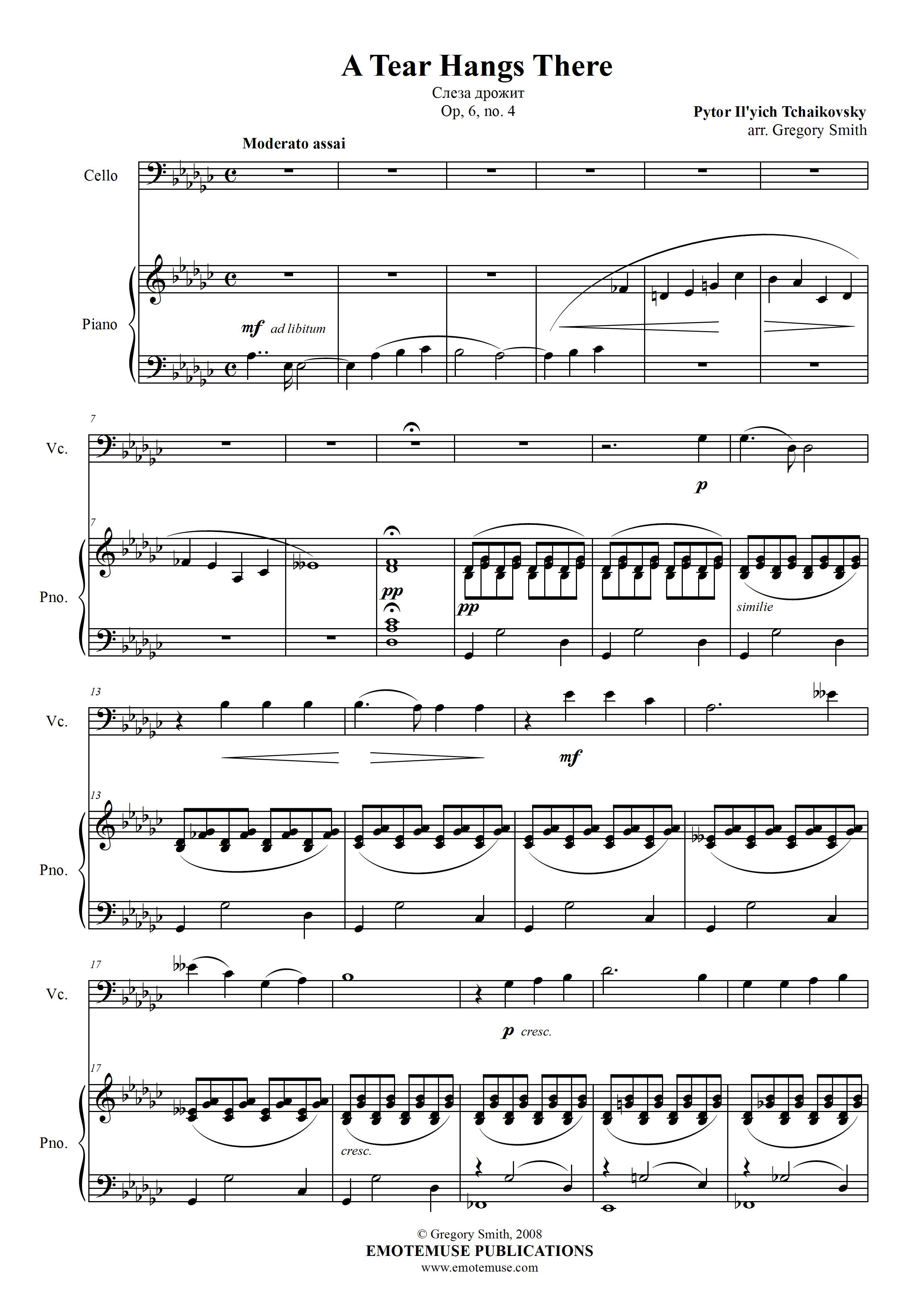 Tchaikovsky: A Tear Hangs There (cello and piano)
